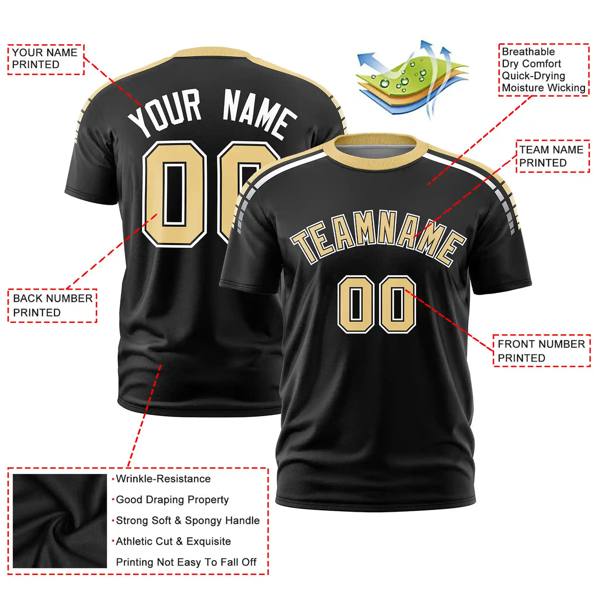 Custom Black Khaki-White Performance T-Shirt