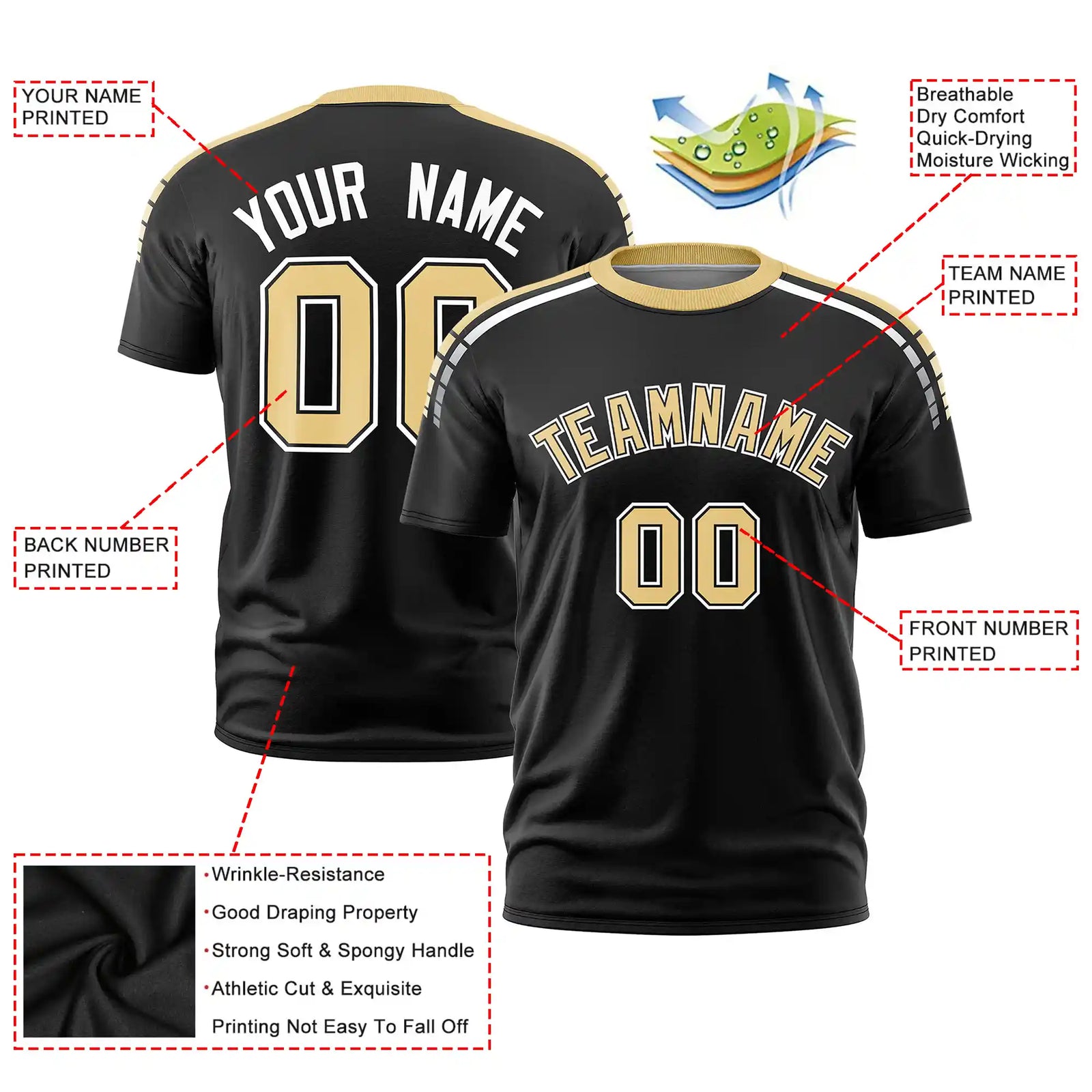 Custom Black Khaki-White Performance T-Shirt