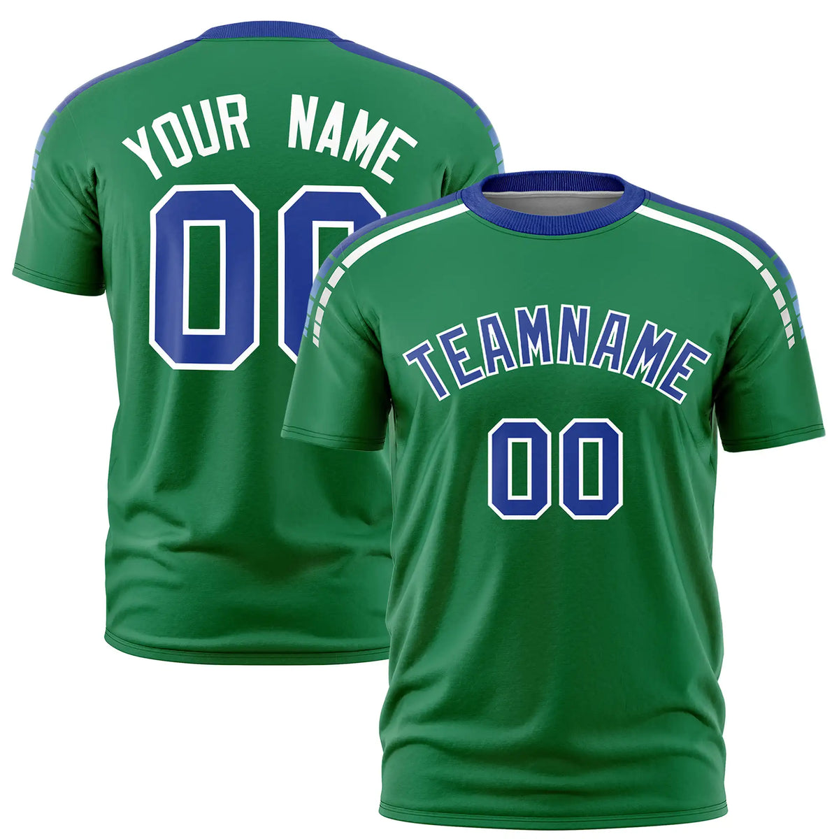 Custom Kelly Green Royal Blue-White Performance T-Shirt
