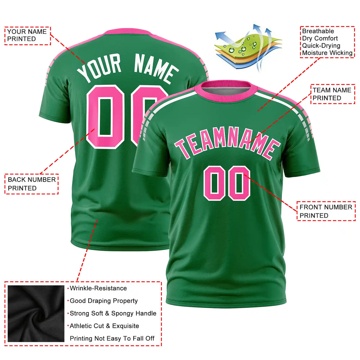 Custom Kelly Green Pink-White Performance T-Shirt