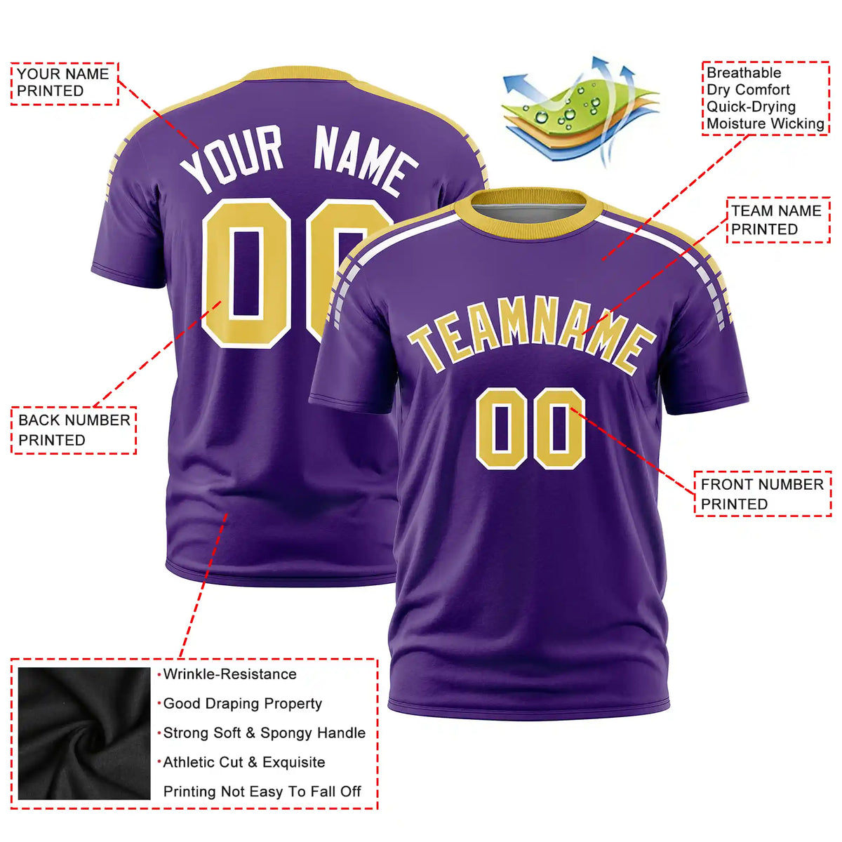 Custom Purple Old Gold-White Performance T-Shirt
