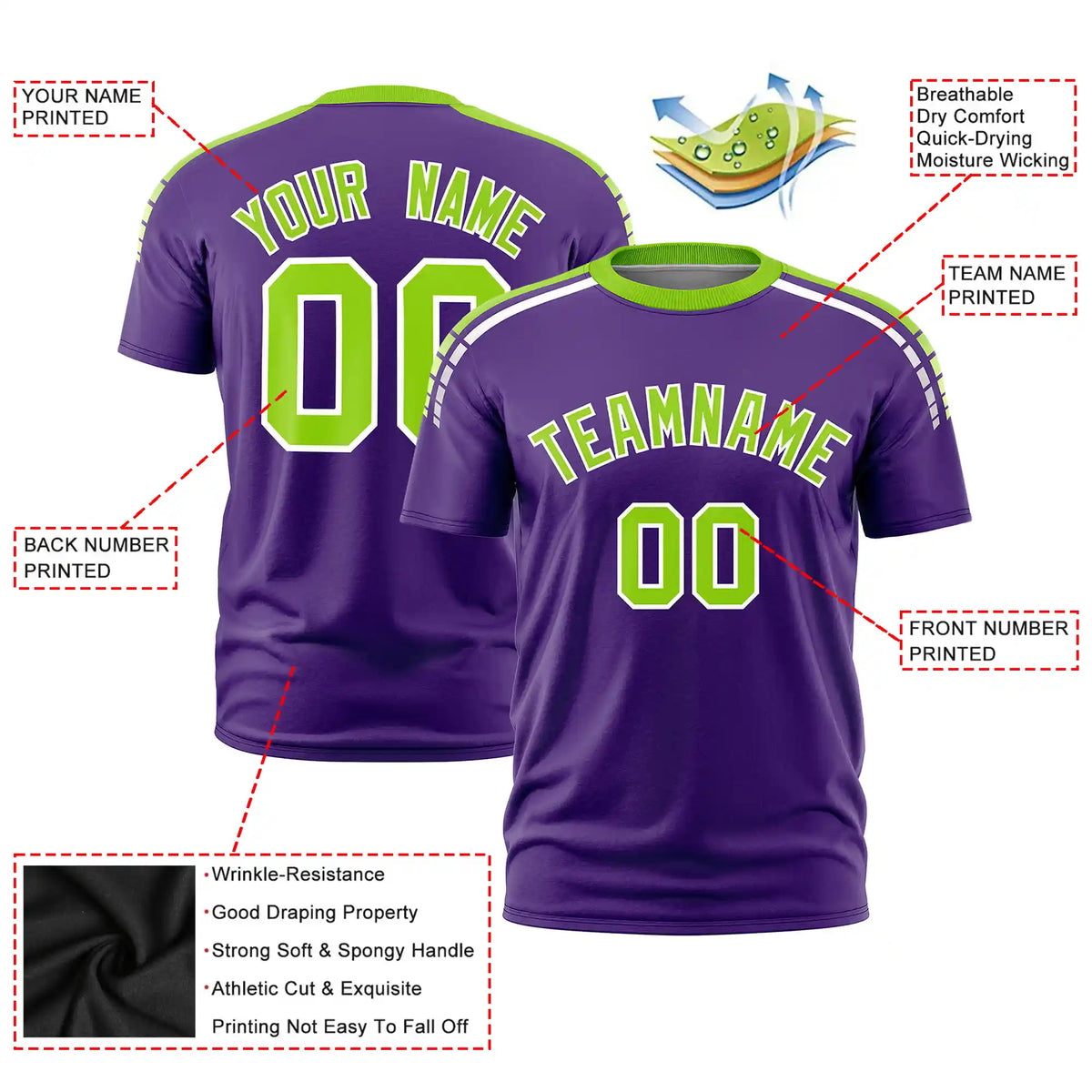 Custom Purple Neon Green-White Performance T-Shirt