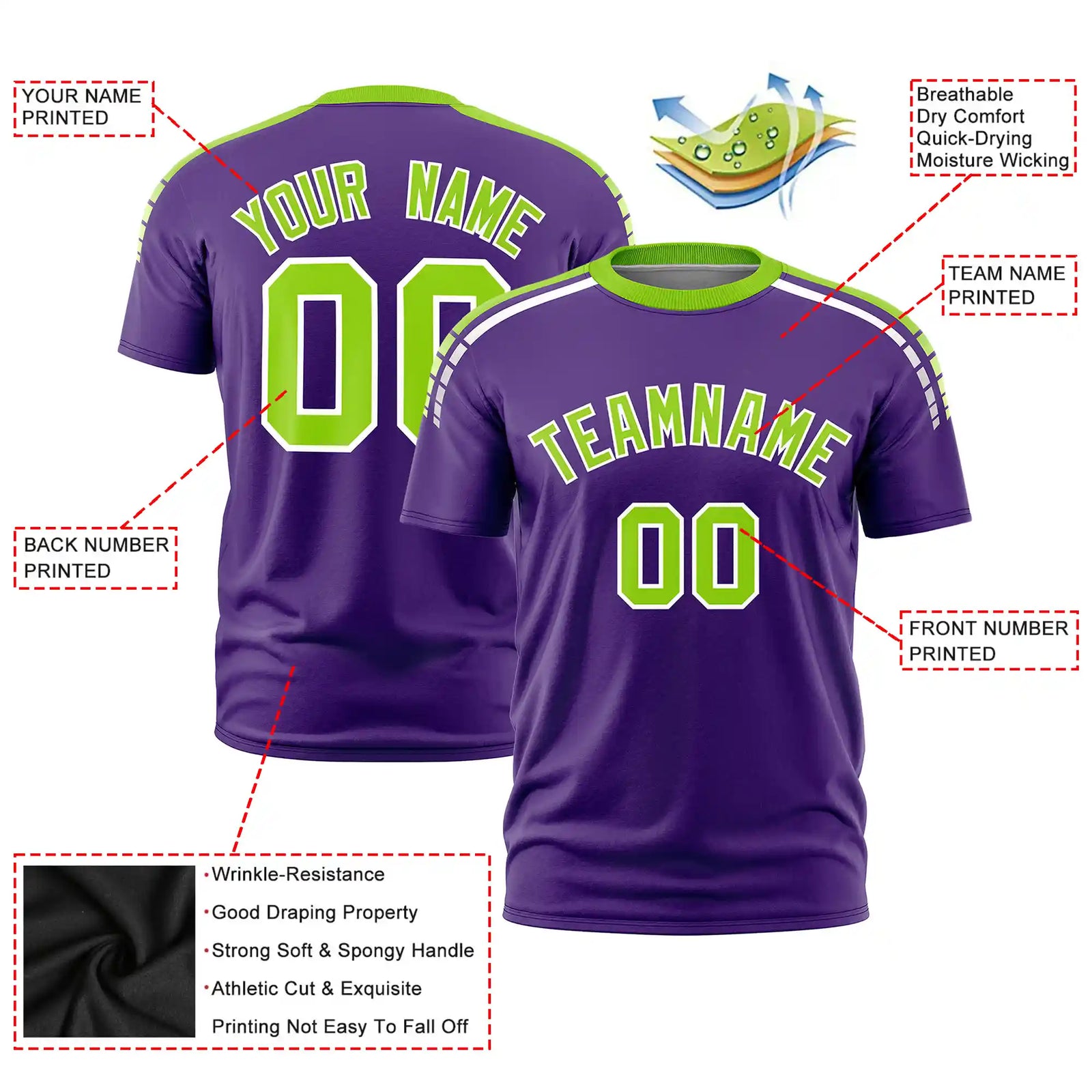 Custom Purple Neon Green-White Performance T-Shirt