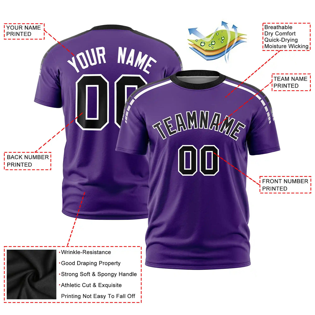 Custom Purple Black-White Performance T-Shirt