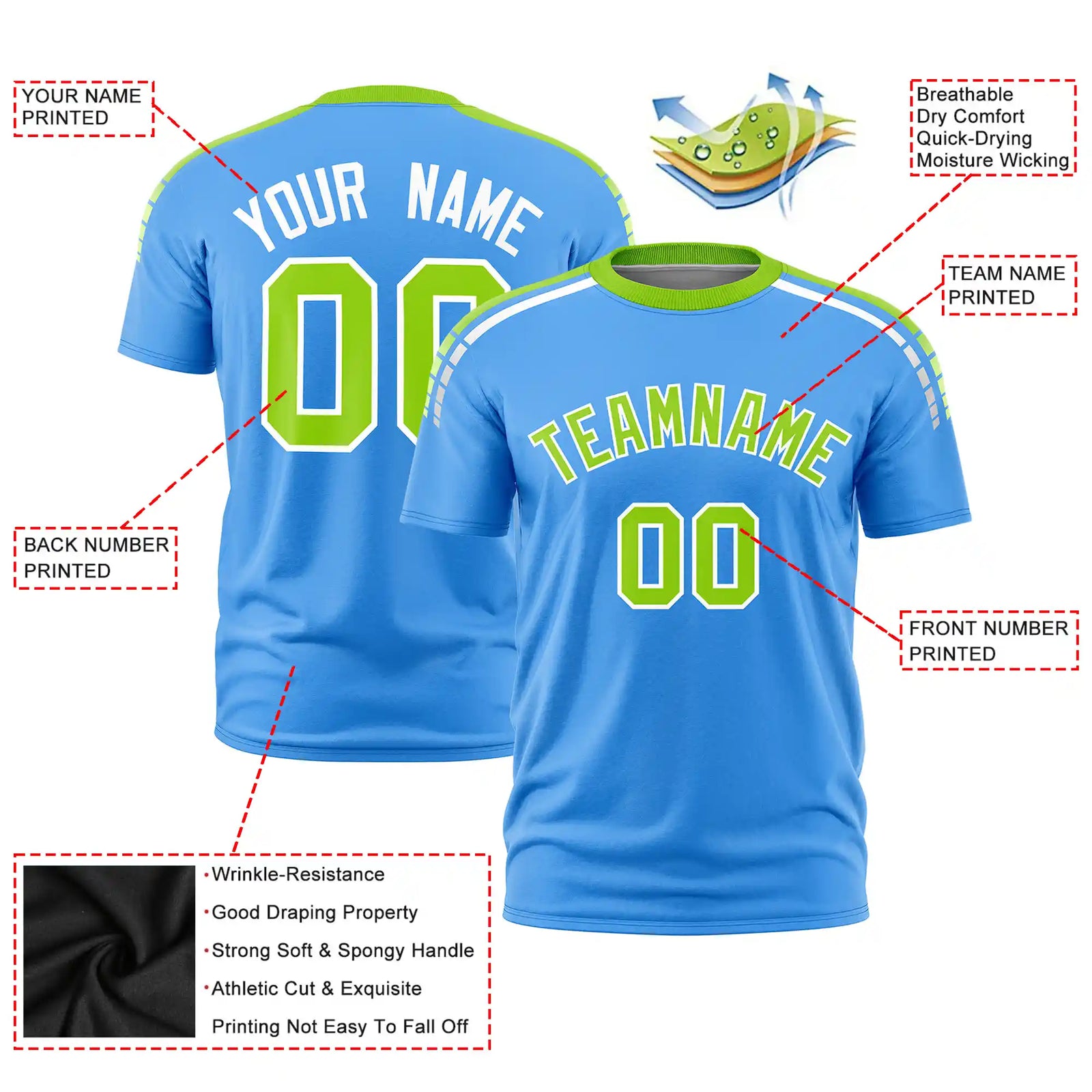 Custom Powder Blue Neon Green-White Performance T-Shirt