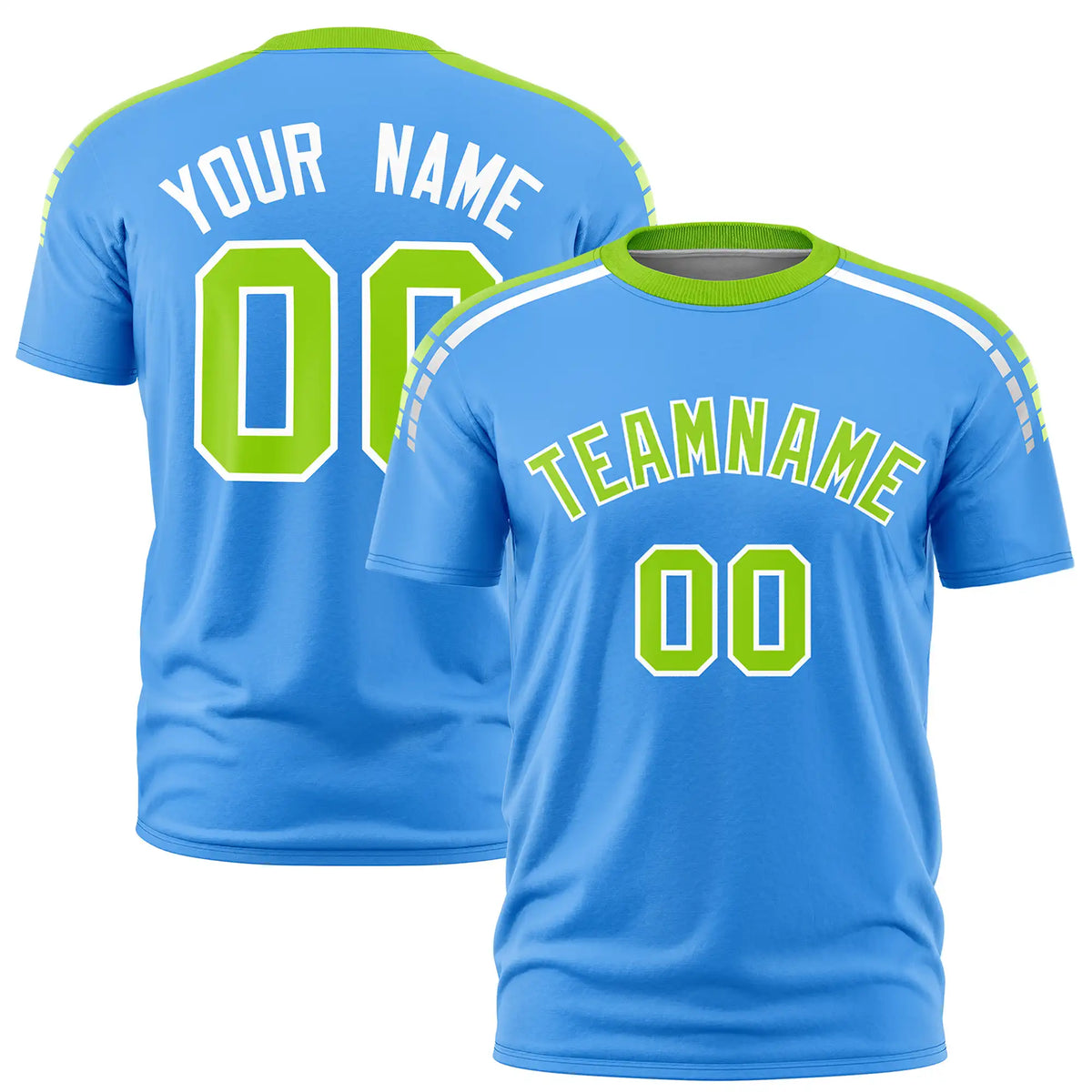 Custom Powder Blue Neon Green-White Performance T-Shirt
