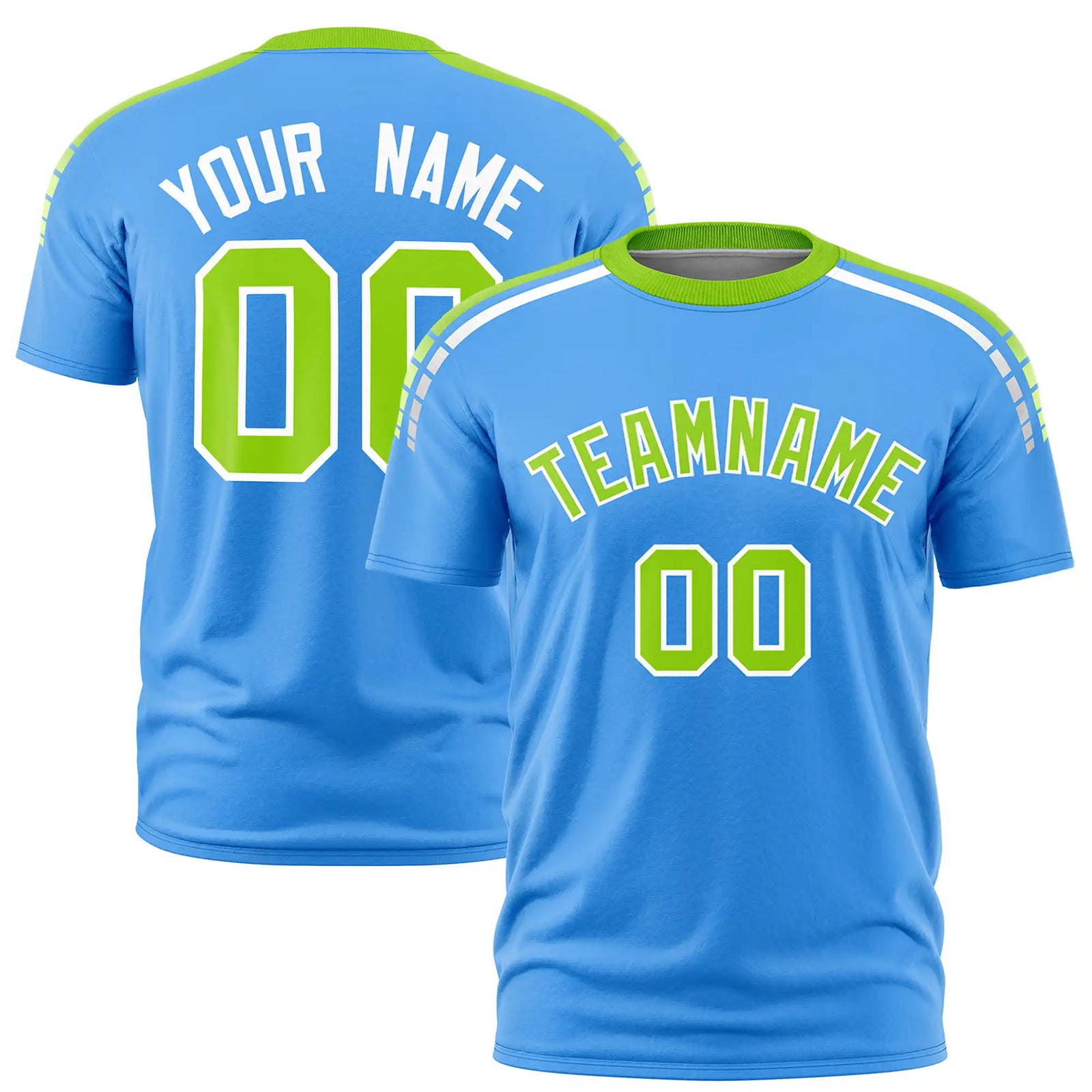 Custom Powder Blue Neon Green-White Performance T-Shirt