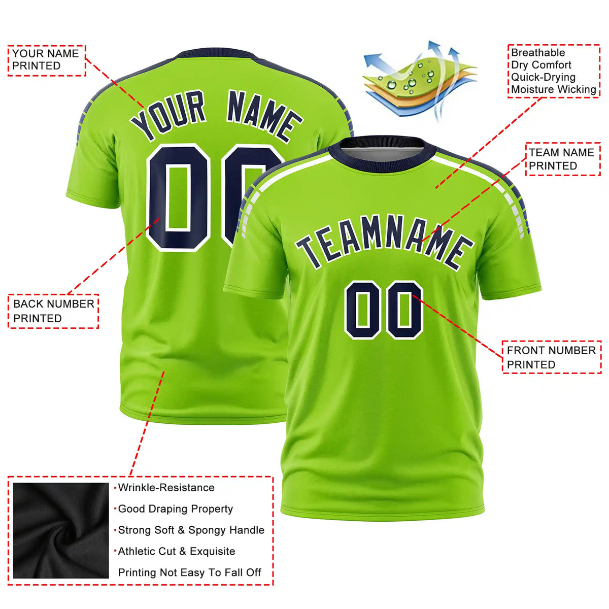 Custom Neon Green Navy-White Performance T-Shirt