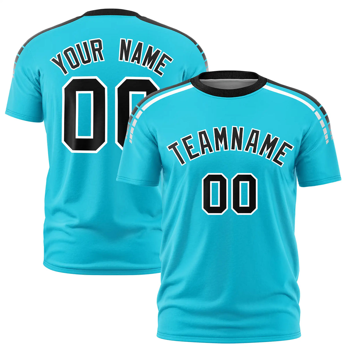 Custom Sky Blue Black-White Performance T-Shirt