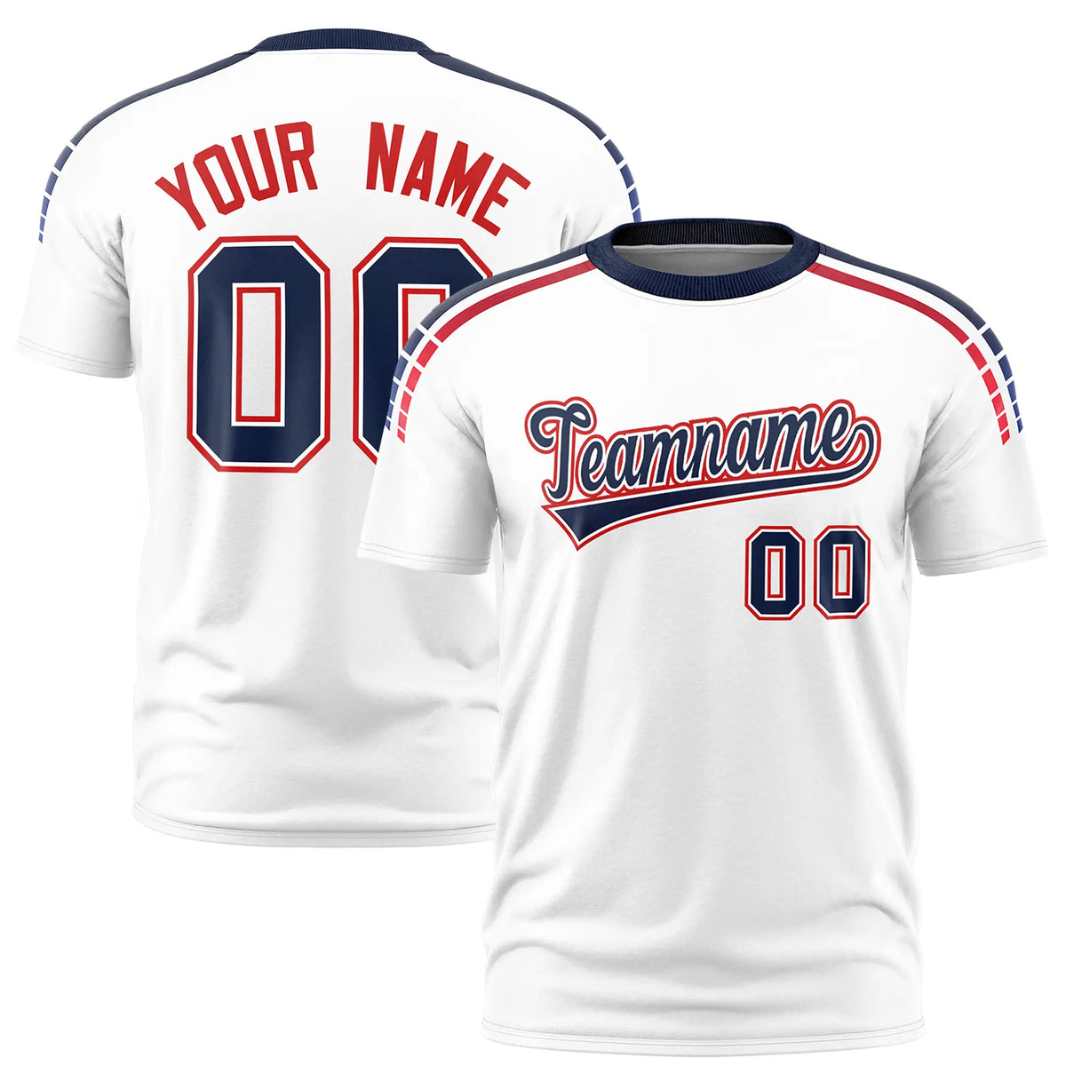 Custom White Navy-Red Performance T-Shirt