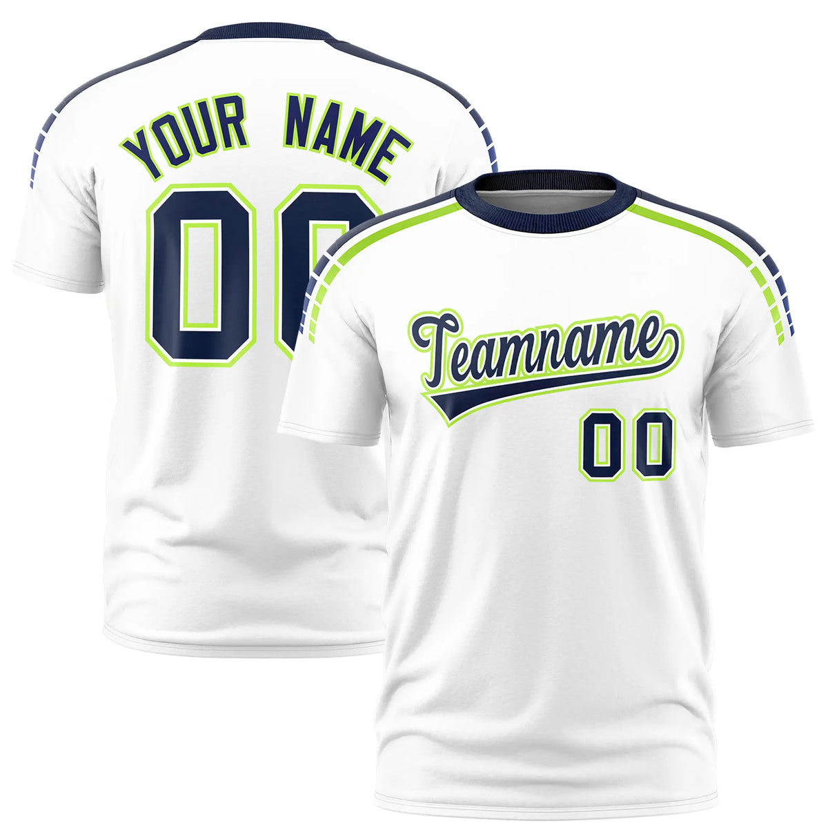Custom White Navy-Neon Green Performance T-Shirt
