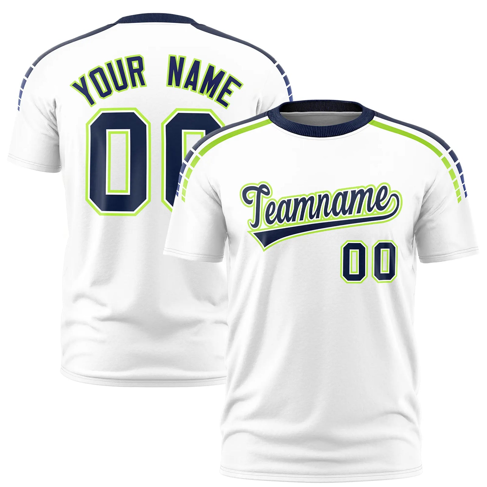 Custom White Navy-Neon Green Performance T-Shirt