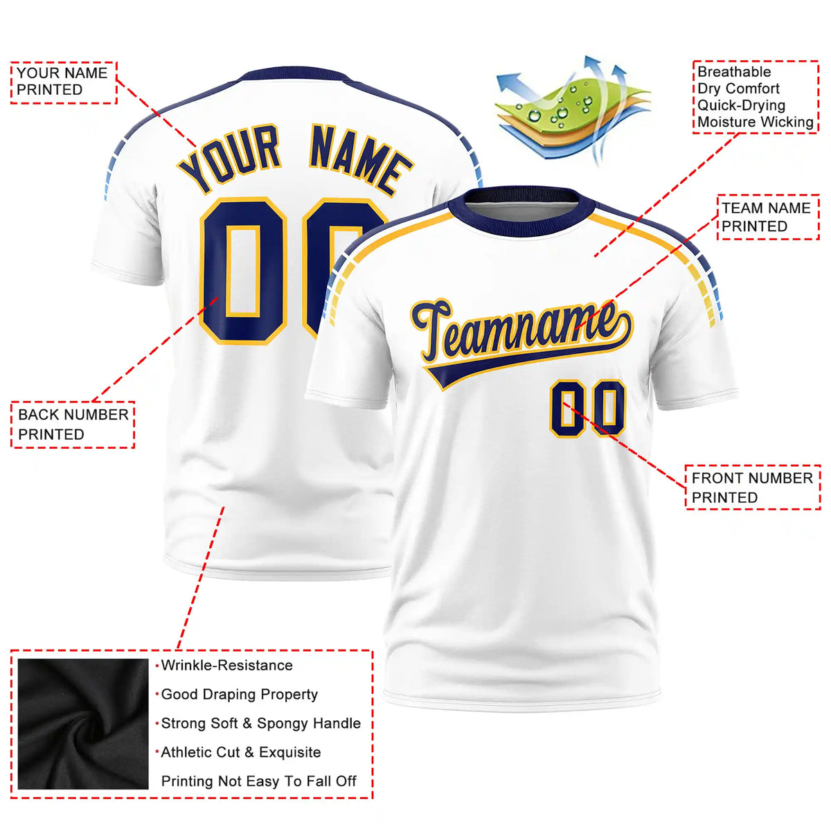 Custom White Navy-Gold01 Performance T-Shirt