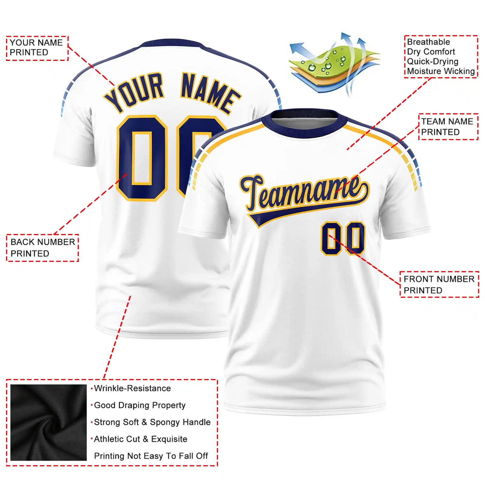 Custom White Navy-Gold01 Performance T-Shirt