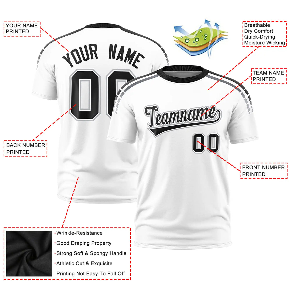 Custom White Black-Gray Performance T-Shirt