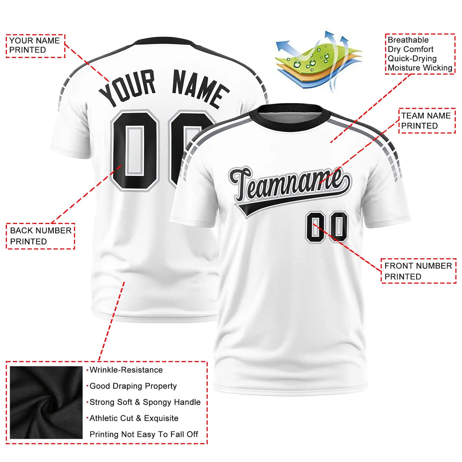 Custom White Black-Gray Performance T-Shirt