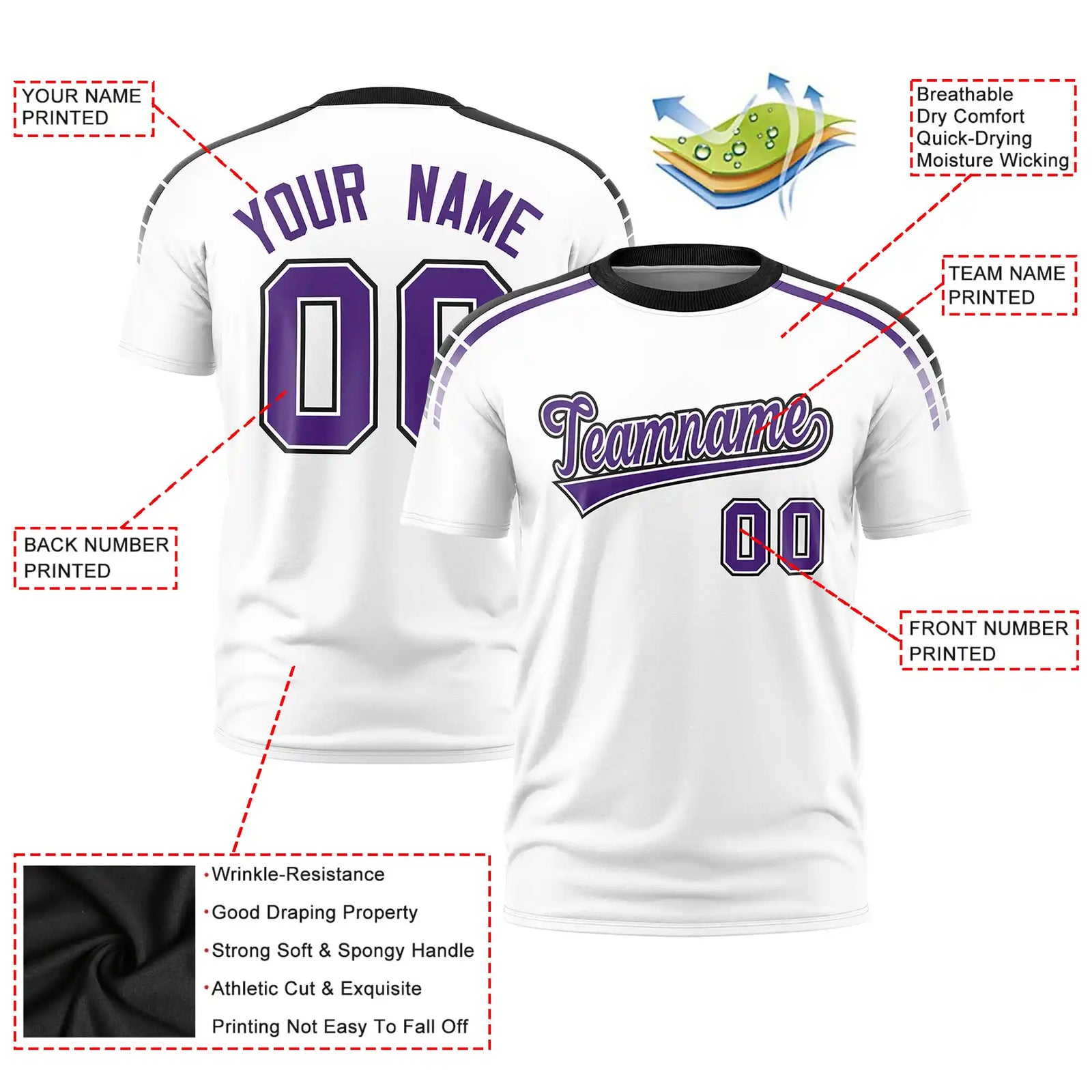Custom White Black-Purple Performance T-Shirt