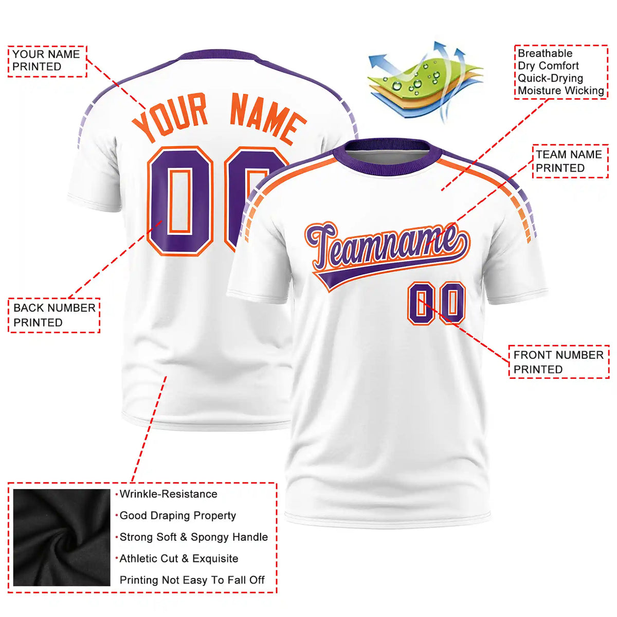 Custom White Purple-Orange Performance T-Shirt