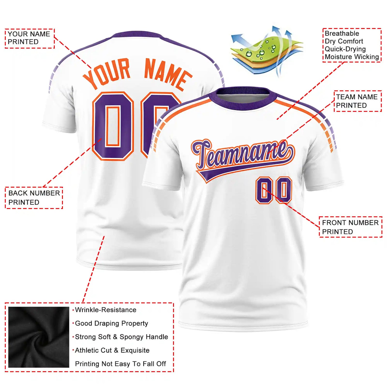 Custom White Purple-Orange Performance T-Shirt