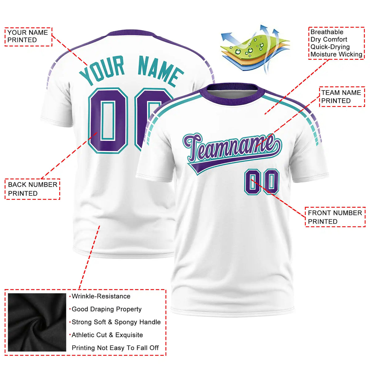 Custom White Purple-Aqua Performance T-Shirt