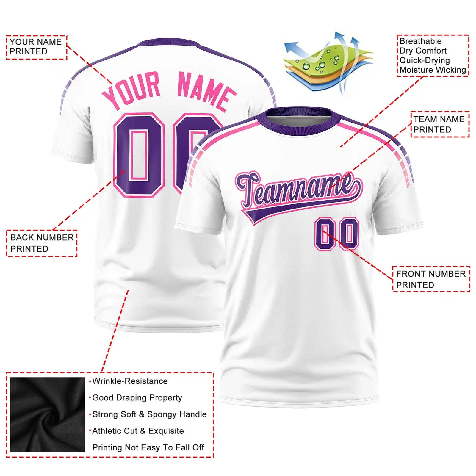 Custom White Purple-Pink Performance T-Shirt