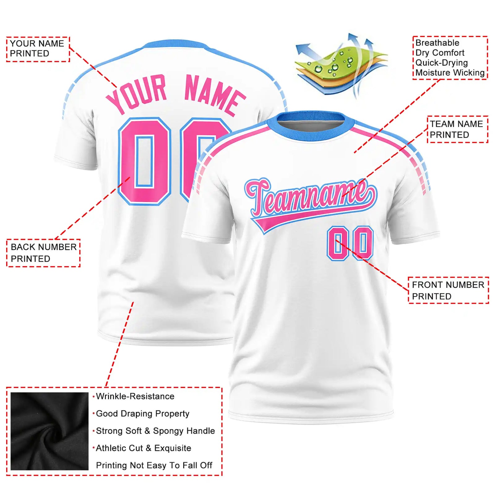 Custom White Powder Blue-Pink Performance T-Shirt