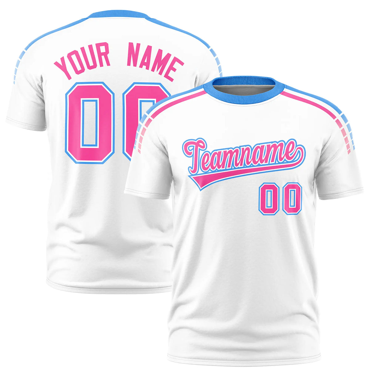Custom White Powder Blue-Pink Performance T-Shirt