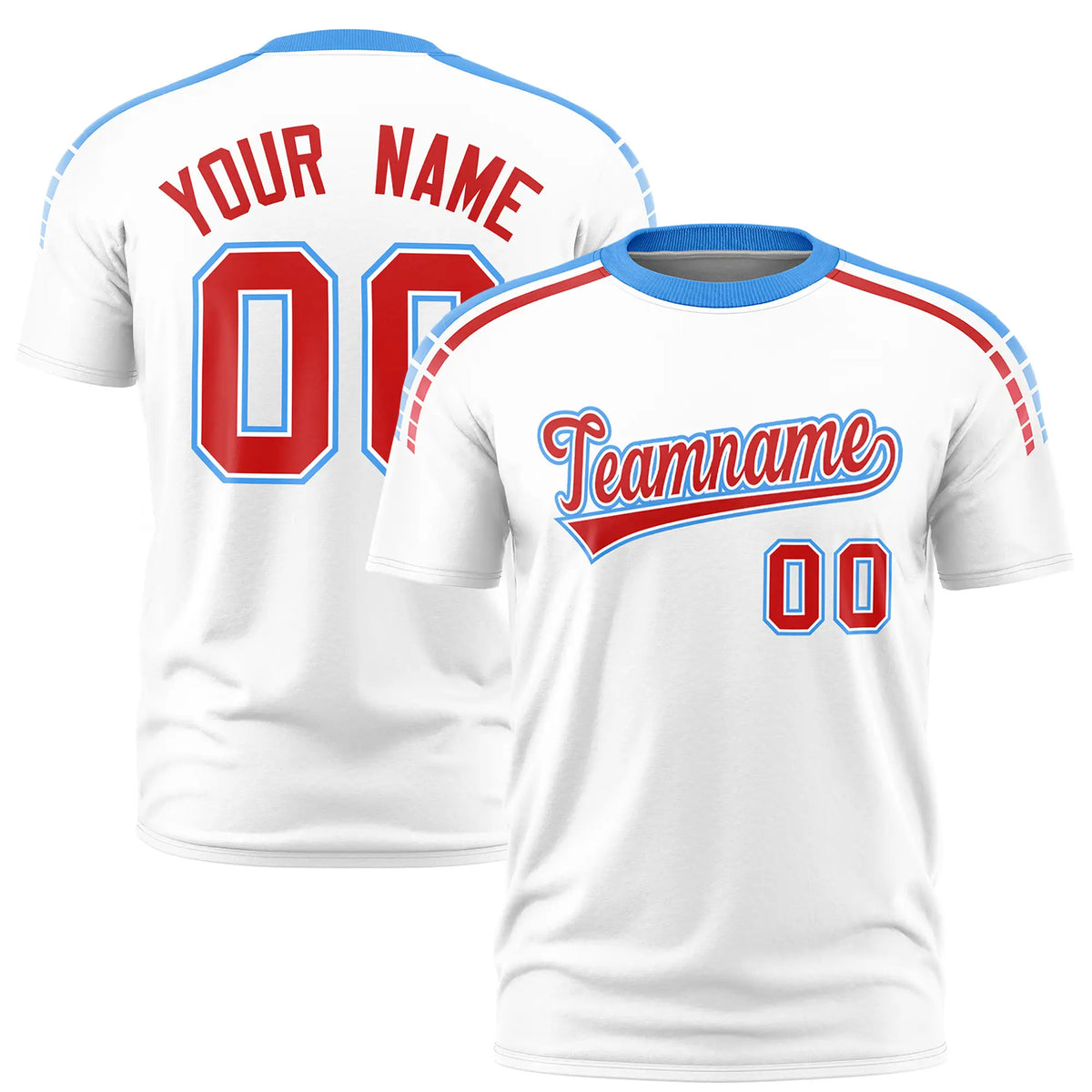 Custom White Powder Blue-Red Performance T-Shirt