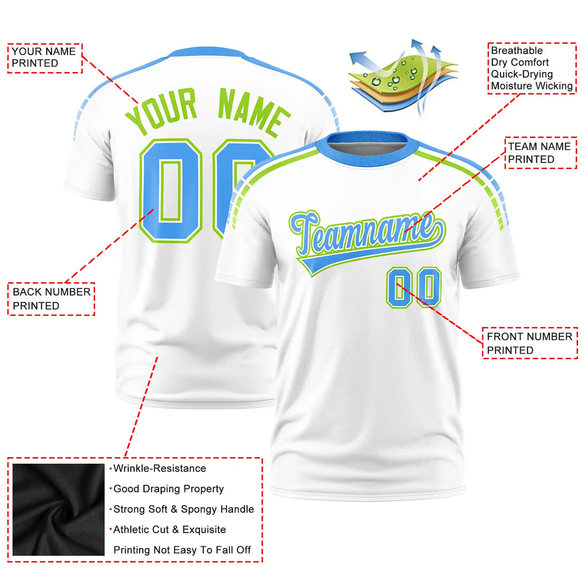 Custom White Powder Blue-Neon Green Performance T-Shirt