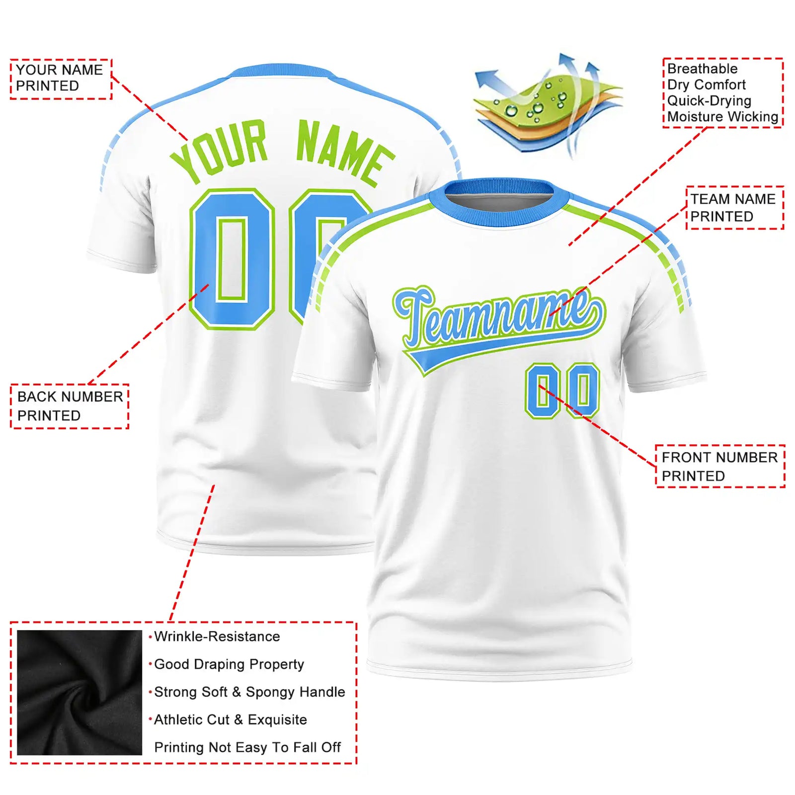 Custom White Powder Blue-Neon Green Performance T-Shirt
