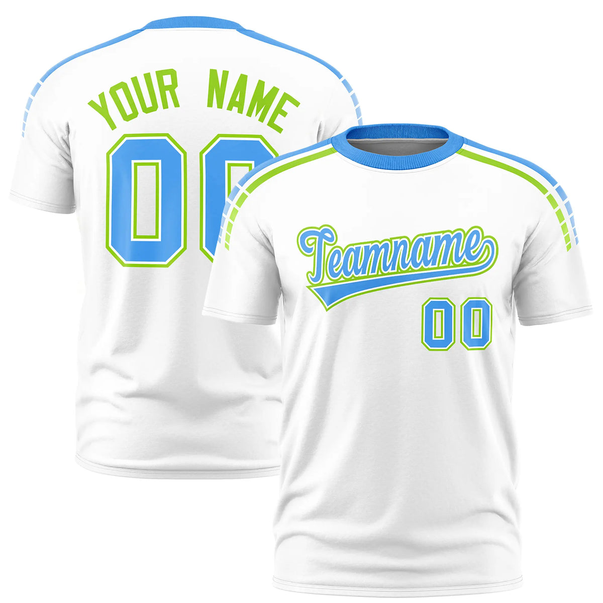 Custom White Powder Blue-Neon Green Performance T-Shirt