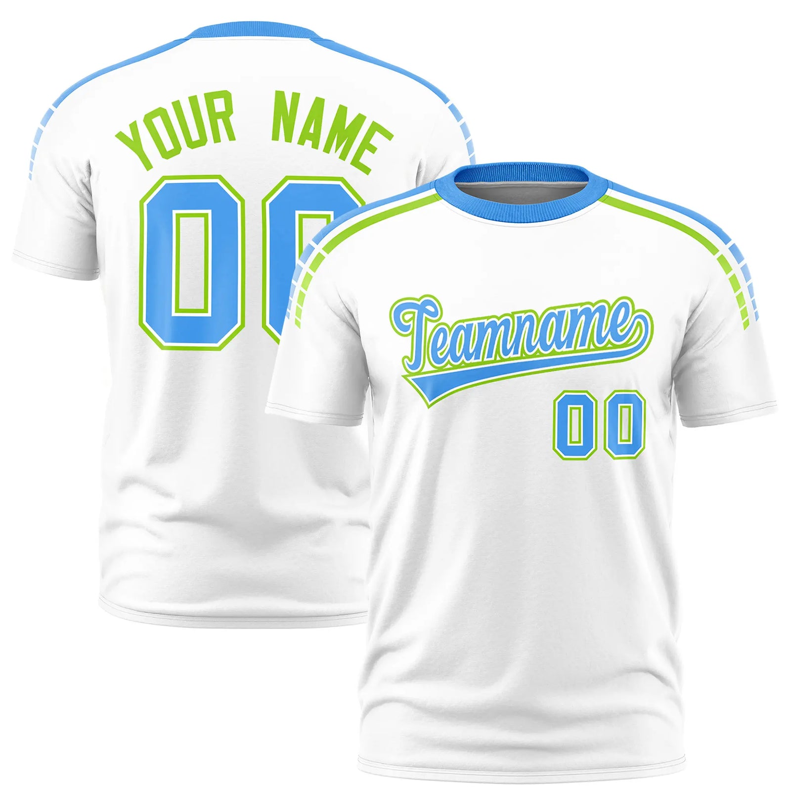 Custom White Powder Blue-Neon Green Performance T-Shirt