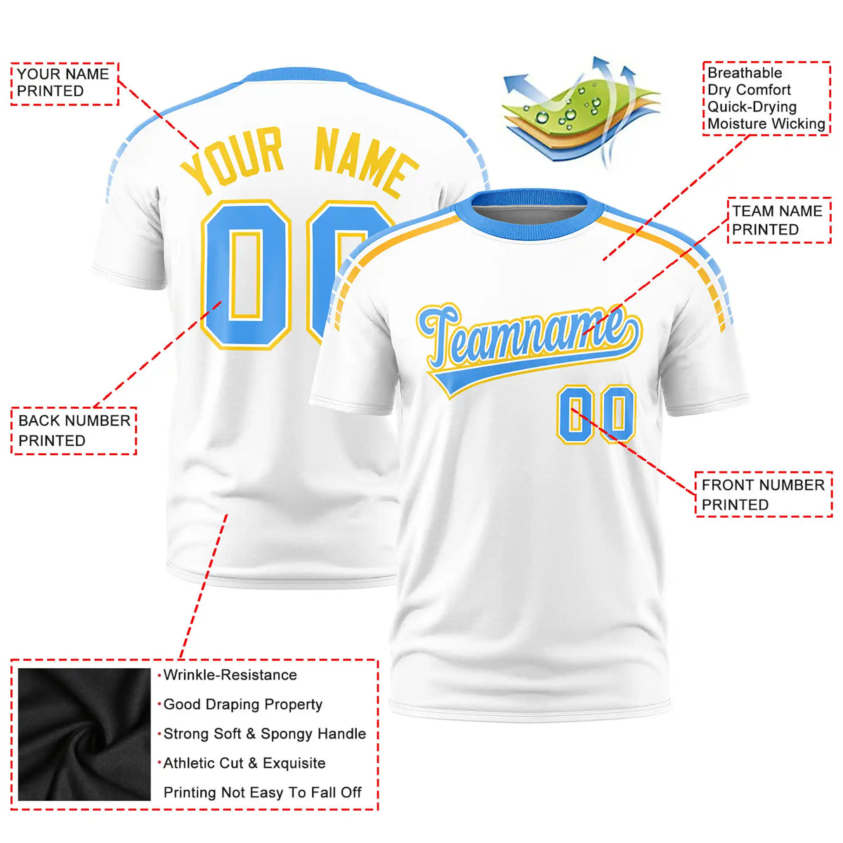 Custom White Powder Blue-Gold01 Performance T-Shirt