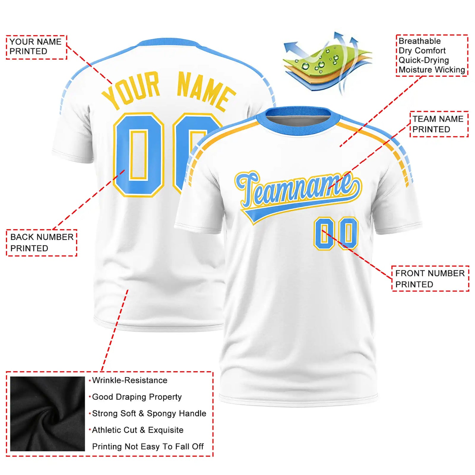 Custom White Powder Blue-Gold01 Performance T-Shirt