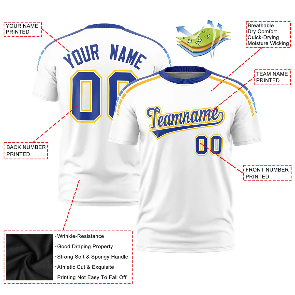 Custom White Royal Blue-Gold01 Performance T-Shirt