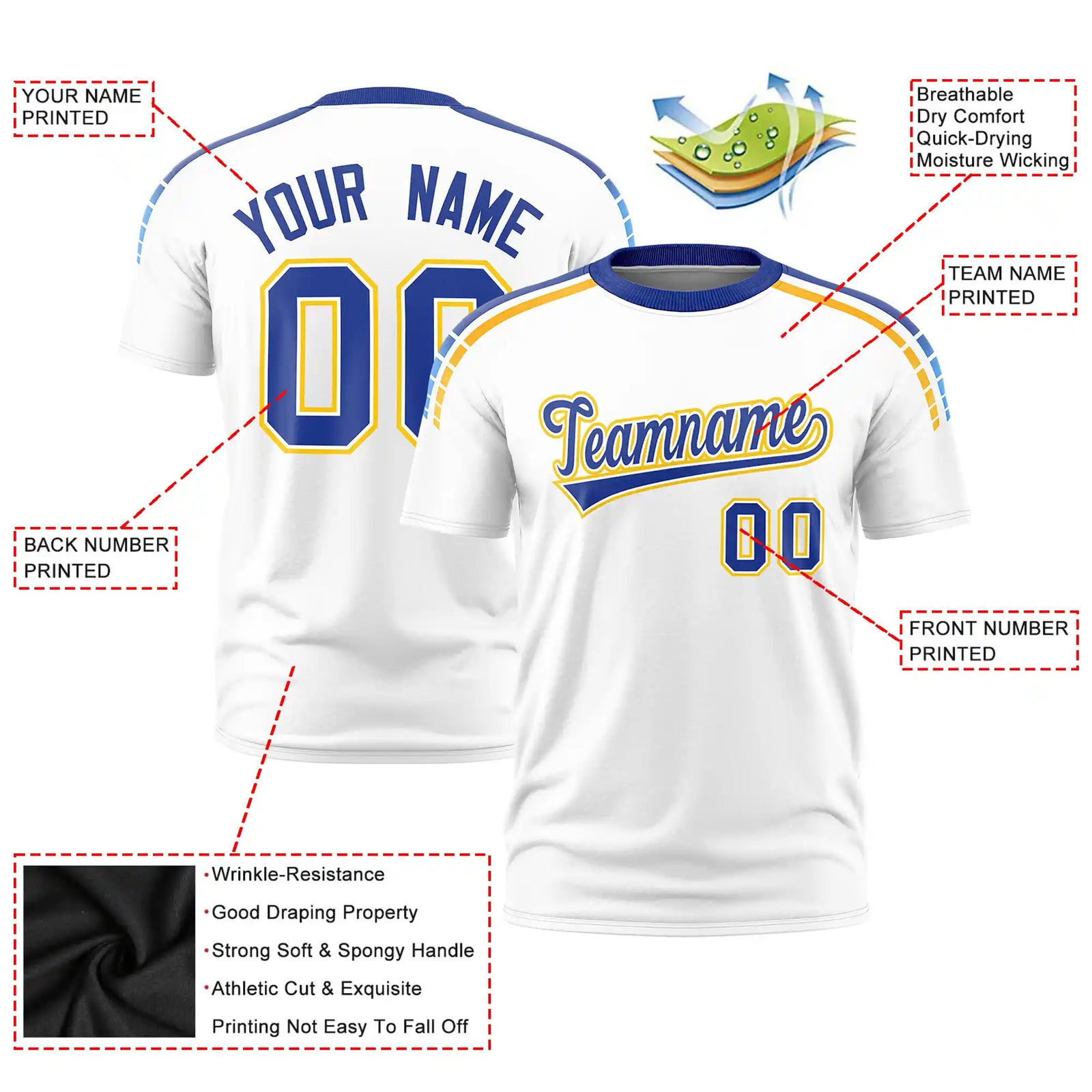 Custom White Royal Blue-Gold01 Performance T-Shirt