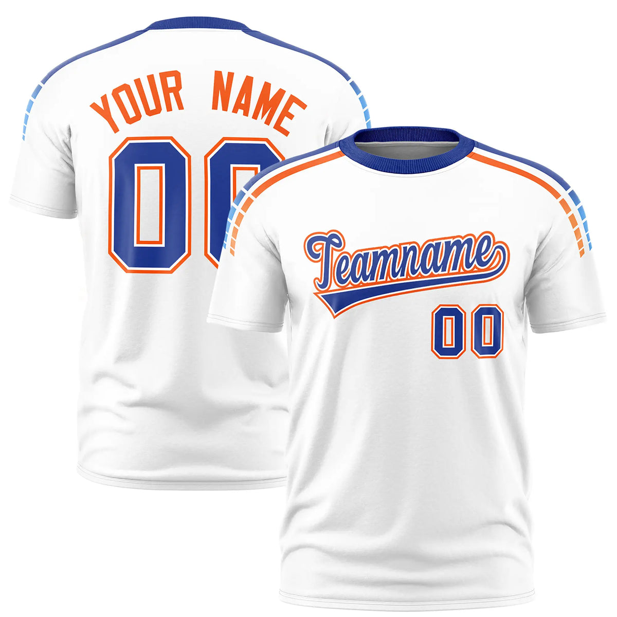 Custom White Royal Blue-Orange Performance T-Shirt