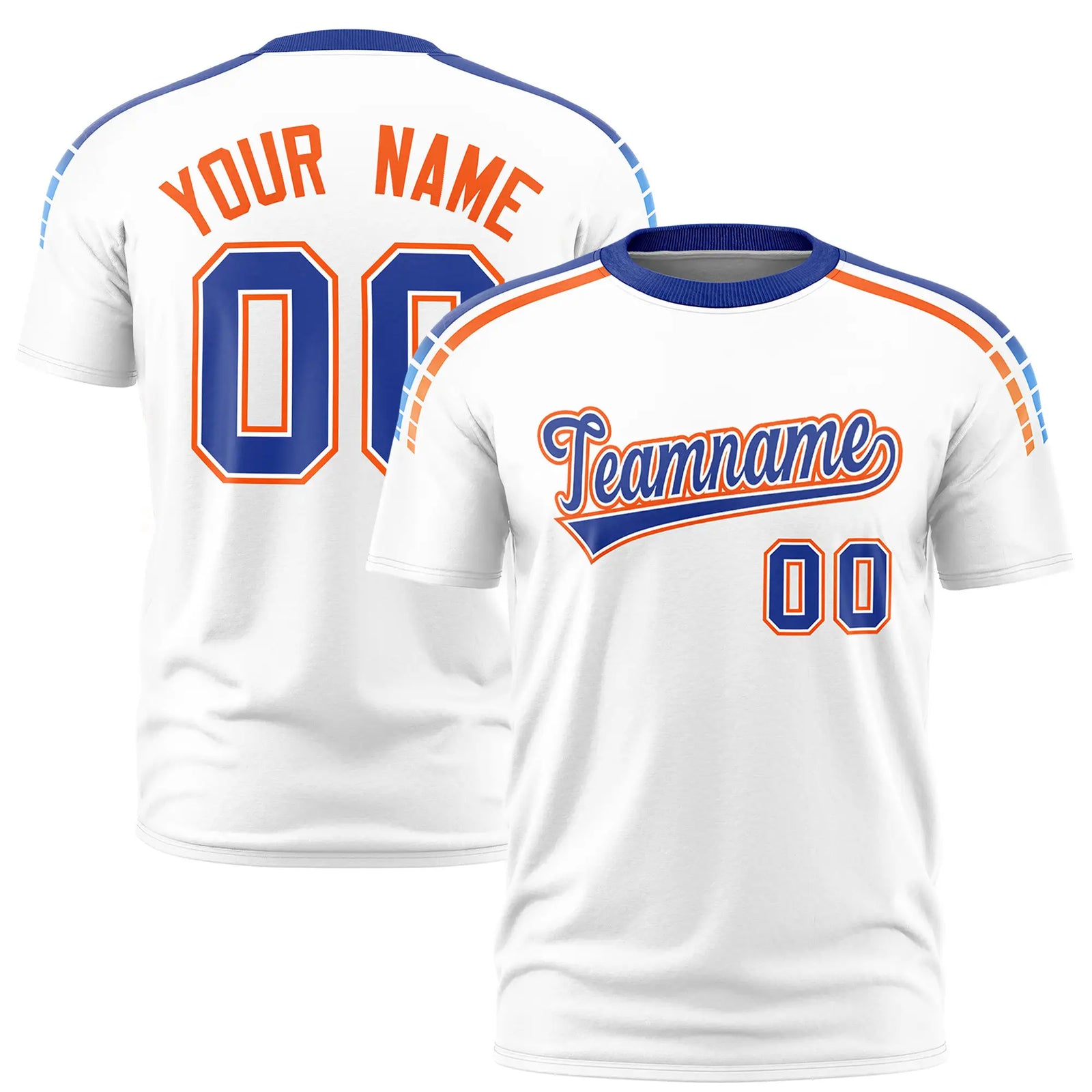 Custom White Royal Blue-Orange Performance T-Shirt