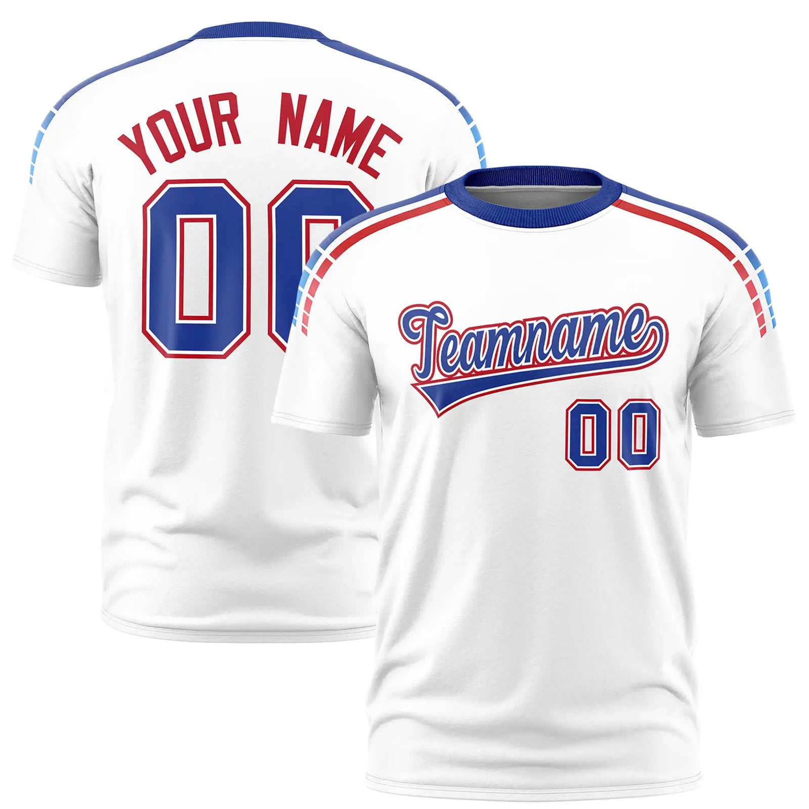 Custom White Royal Blue-Red Performance T-Shirt