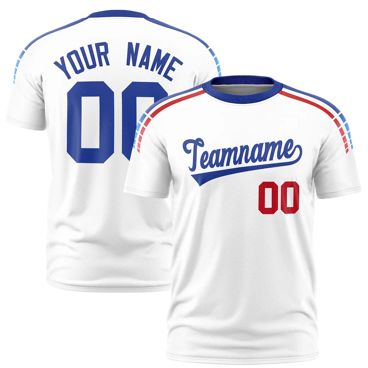 Custom White Royal Blue-Red Performance T-Shirt