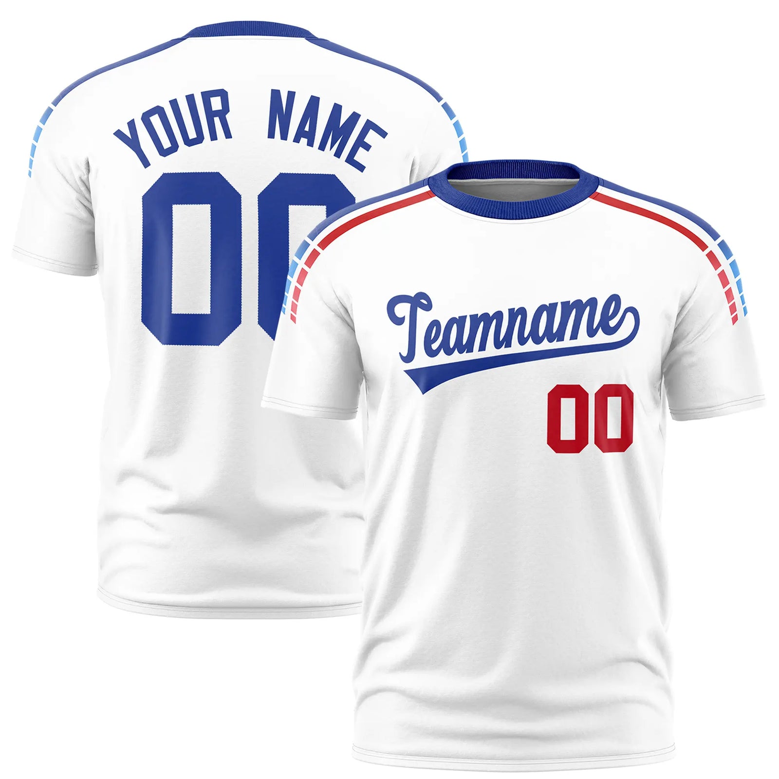 Custom White Royal Blue-Red Performance T-Shirt