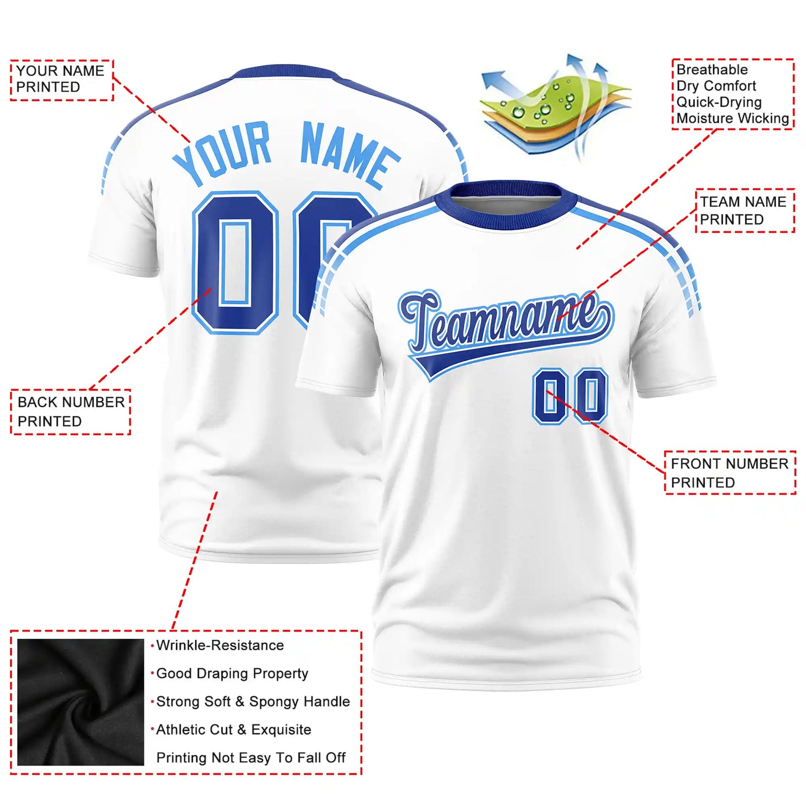 Custom White Royal Blue-Powder Blue Performance T-Shirt