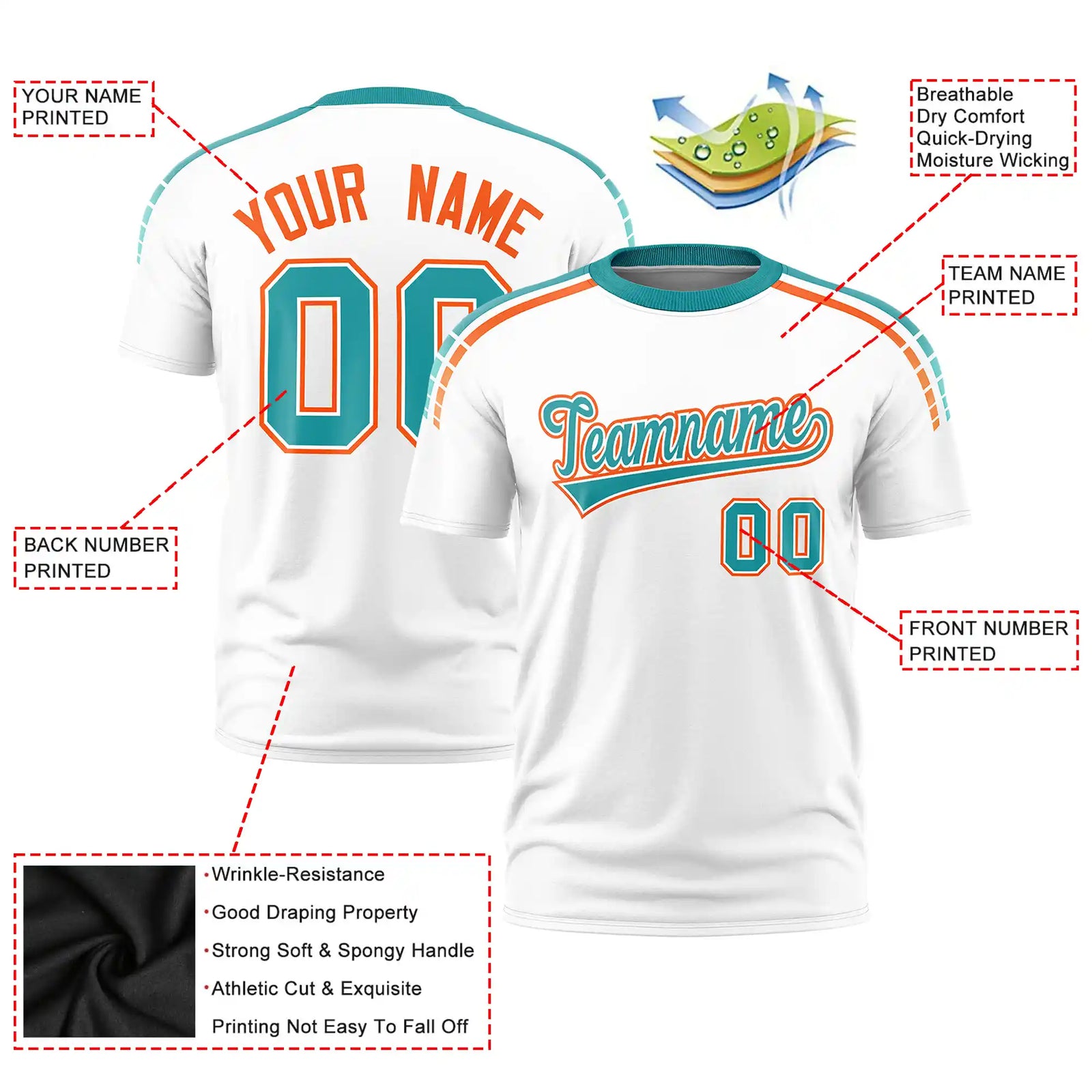 Custom White Aqua-Powder Blue Performance T-Shirt