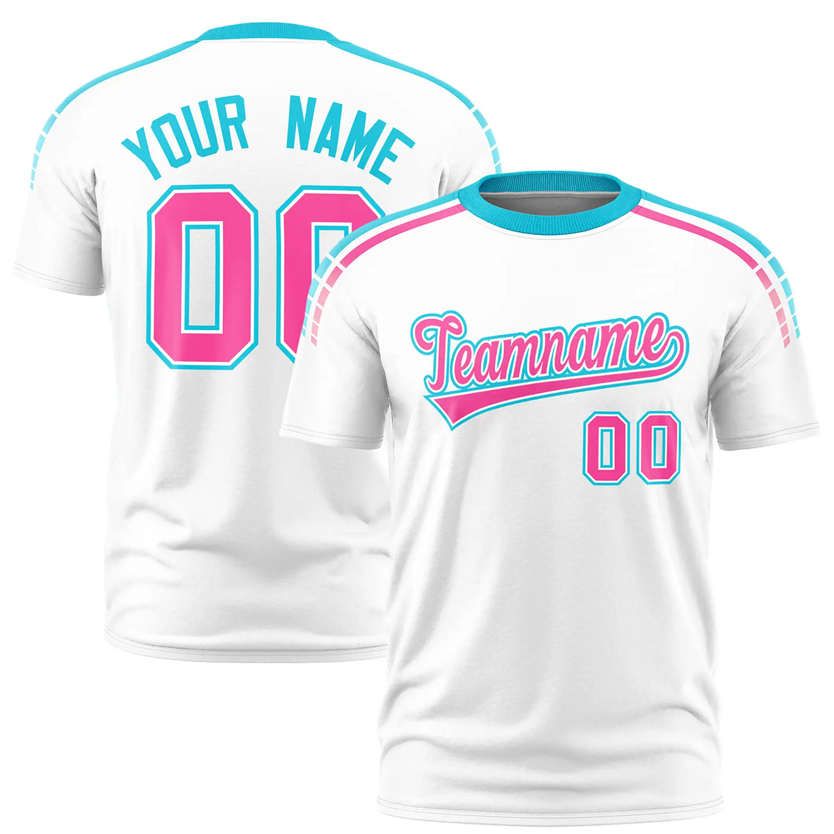 Custom White Sky Blue-Pink Performance T-Shirt