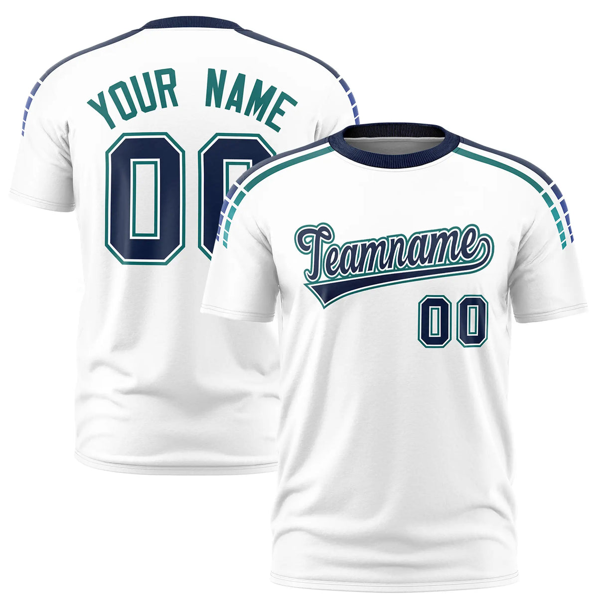 Custom White Navy-Aqua Performance T-Shirt