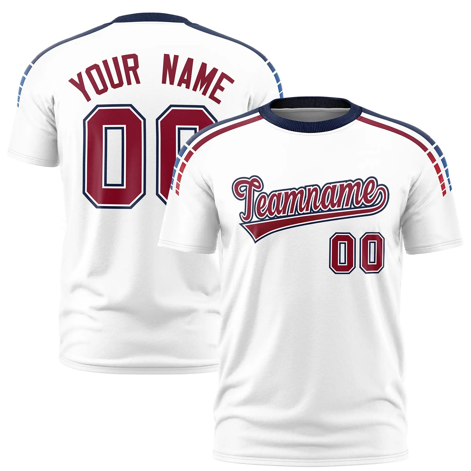 Custom White Navy-Crimson Performance T-Shirt