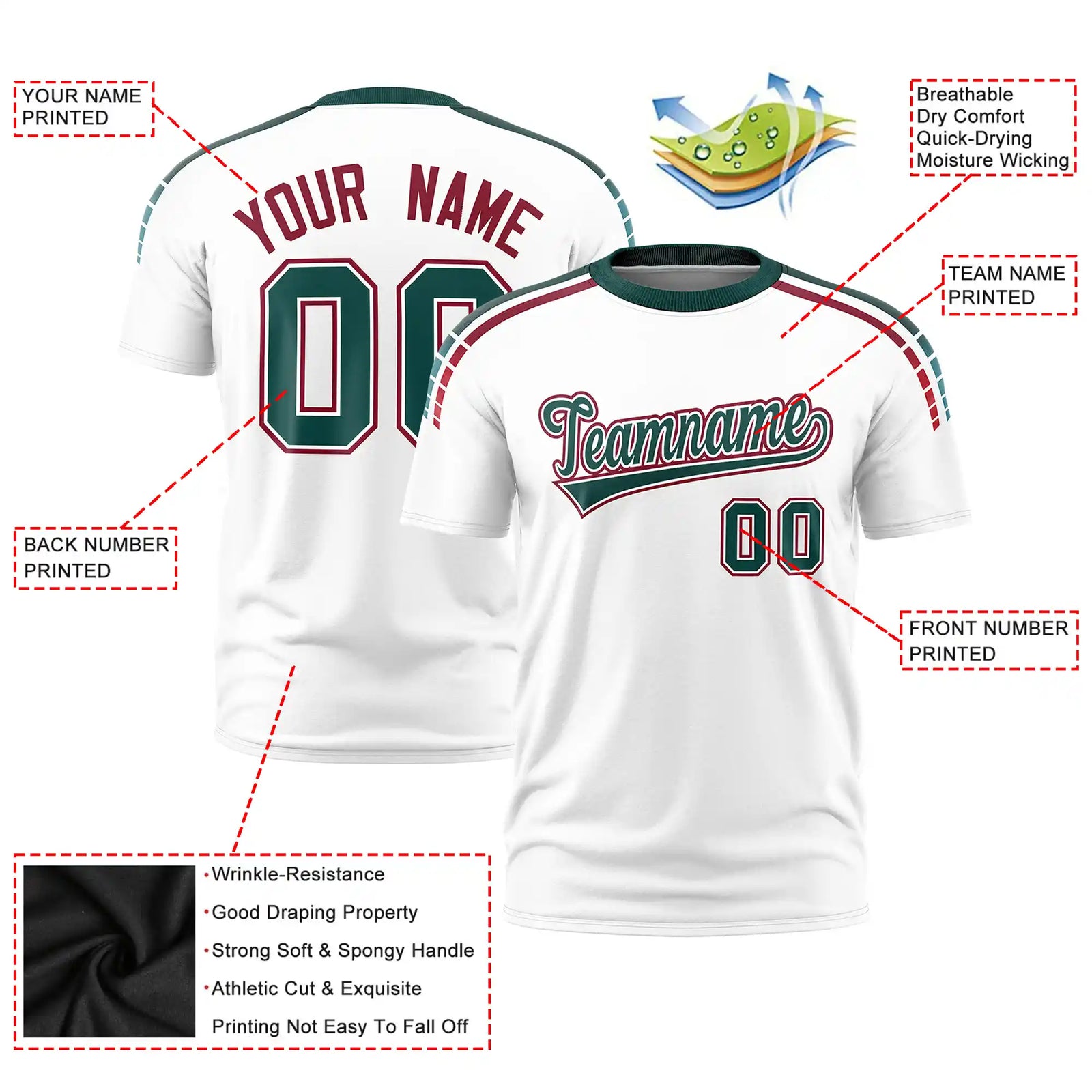 Custom White Midnight Green-Crimson Performance T-Shirt