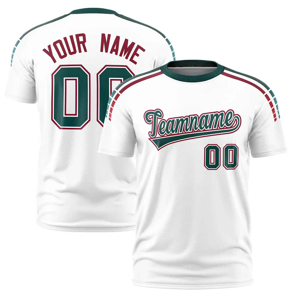 Custom White Midnight Green-Crimson Performance T-Shirt