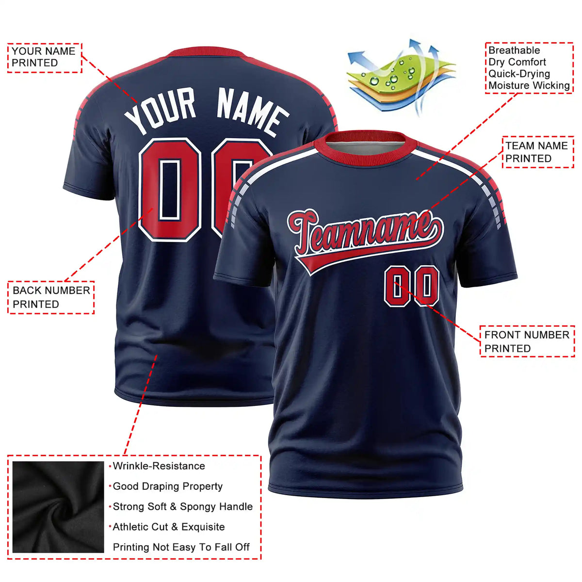 Custom Navy Red-White Performance T-Shirt