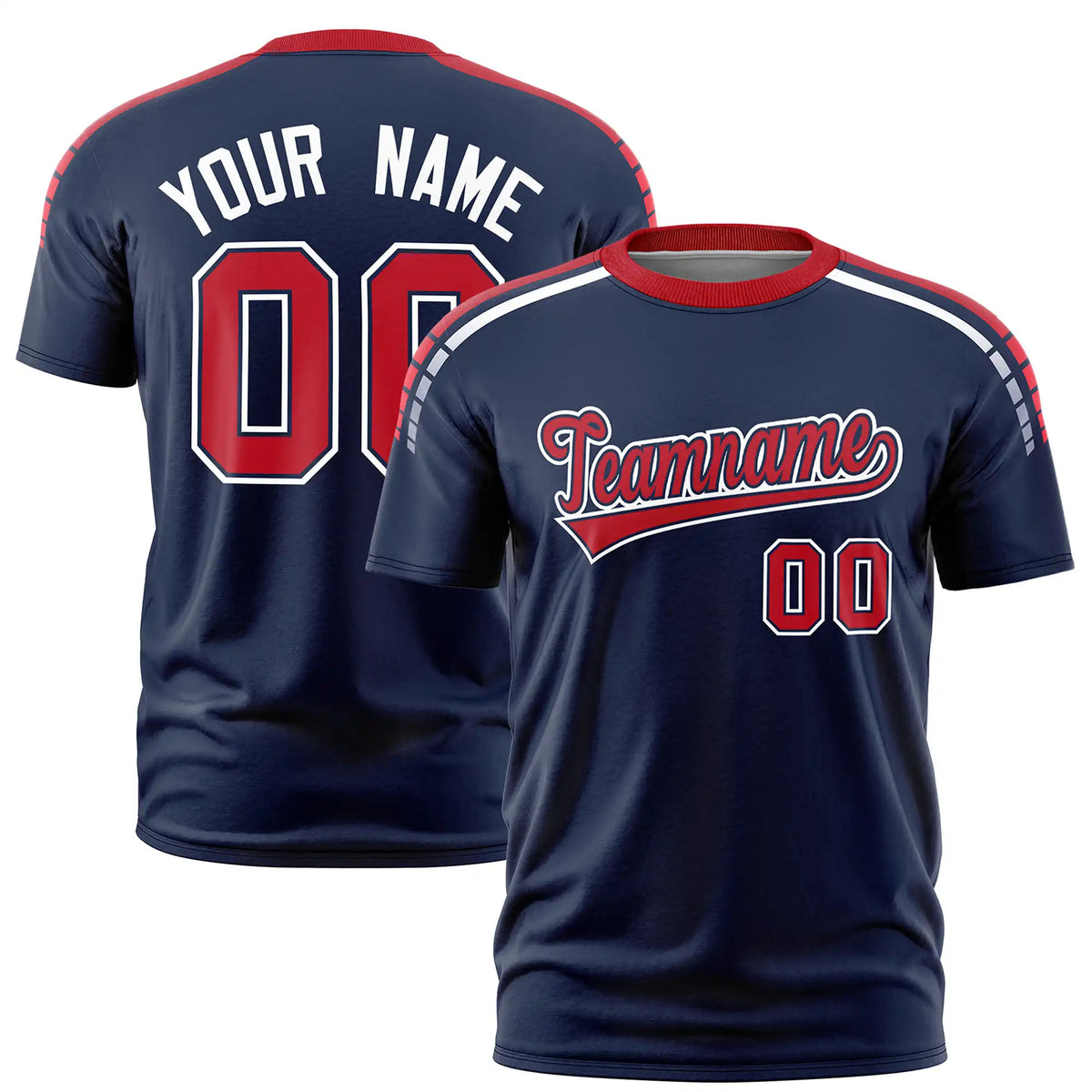 Custom Navy Red-White Performance T-Shirt